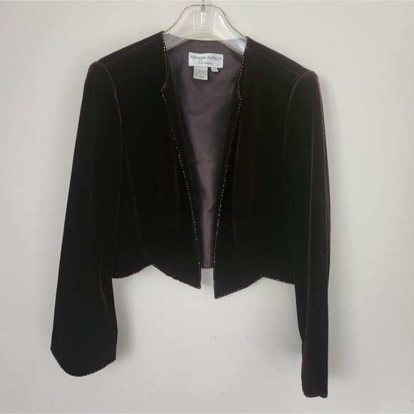 ADRIANNA PAPELL Occasions | Velvet jacket evening brown beaded sz 10P - Picture 2 of 6